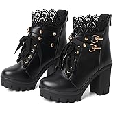 FOREADA Goth Boots Chunky Heel Boot For Women Ankle Combat Booties Black Platform Bootie Buckle Rivets Punk Goth Shoes With Zipper