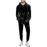 LecGee Mens 2 Piece Velour Hoodie Tracksuit Long Sleeve Velvet Hooded Pullover Casual Athletic Jogging Sweatsuit Set