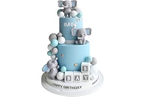 ZAFENA 28 Pcs Elephant Cake Toppers Balls Cake Decorations DIY Cake Topper for Boy Girl Baby Shower Birthday Party Decorations (Blue)
