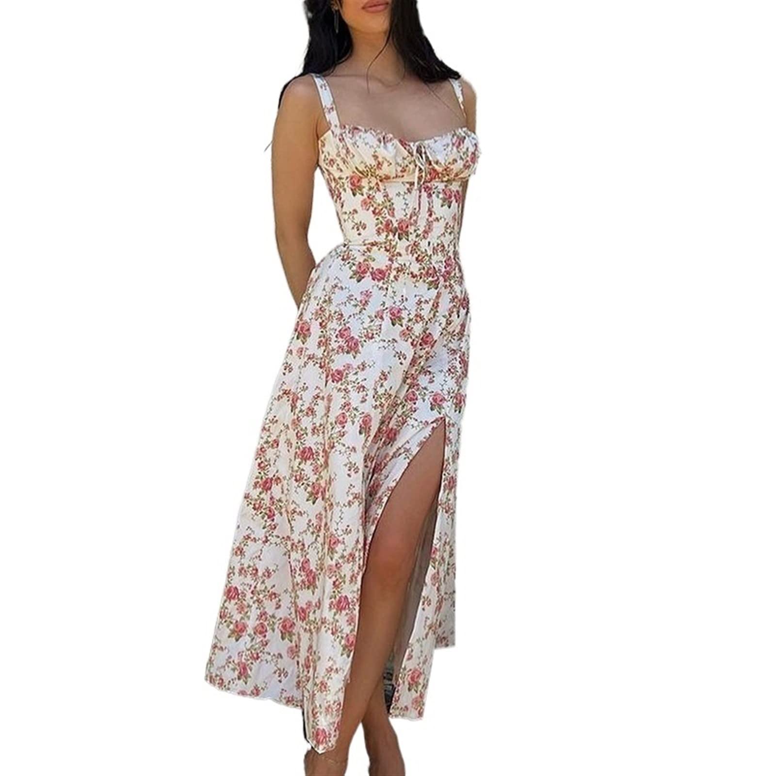Photo 1 of Women's Floral Tie Backless High Split Halter Dress Holiday Style Dress (US, Alpha, Large, Regular, Regular, A)