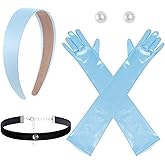 4 Pcs Princess Costume Accessories Black Choker Blue Headband Long Princess Gloves Earrings for Women Princess Costume for Halloween Christmas Birthday Party Theme Park