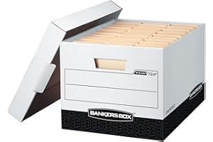 Bankers Box 12 Pack R-KIVE Heavy-Duty File Storage Boxes, FastFold, Lift-Off Lid, Letter, White/Black