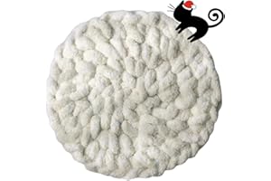 Urnat Cat Knitted Bed Mat, Extra-Soft Washable Warm Round Pads Cushions for Indoor Kittens, Cat Trees Towers, Perfect for Kneading and Sleeping (White,Large)