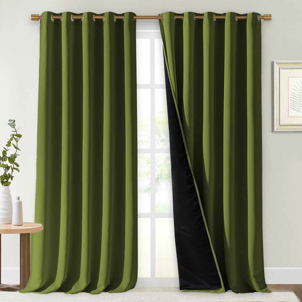 NICETOWN 100% Blackout Blinds, Set of 2, 70 inches x 108 inches, Olive Green, Laundry Room Decor Window Treatment Curtains for Large Patio Sliding Door, Thermal Insulated Curtains for Bedroom Image