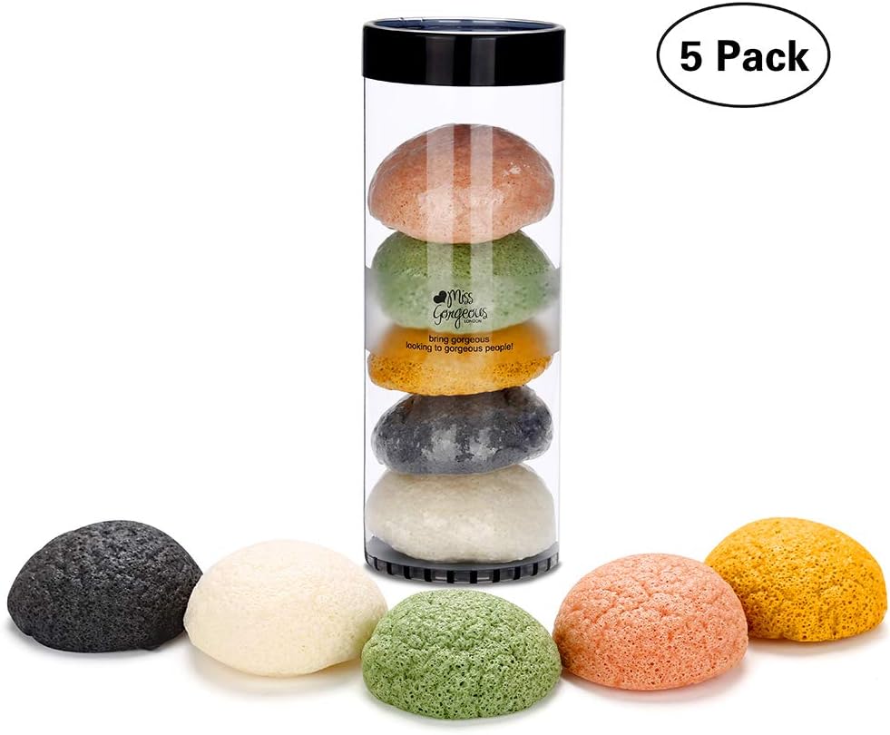 Miss Gorgeous Konjac Sponge Set - Facial Sponges for Face Exfoliating and Deep Pore Cleansing -Hypoallergenic (5 Pack)