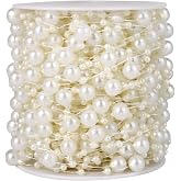98FT 8mm 3mm Ivory Faux Pearl Beads String Garland Roll Bulk for DIY Craft | Artificial Pearl Beads Strands Spool for Wedding Party Flower Christmas Decoration