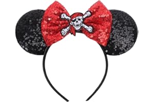 ETLUK Pirate Headband, Mouse Ears with Sequin Bow for Women Boys Girls, Womens Pirate Costume for Cosplay Accessories Party Decorations