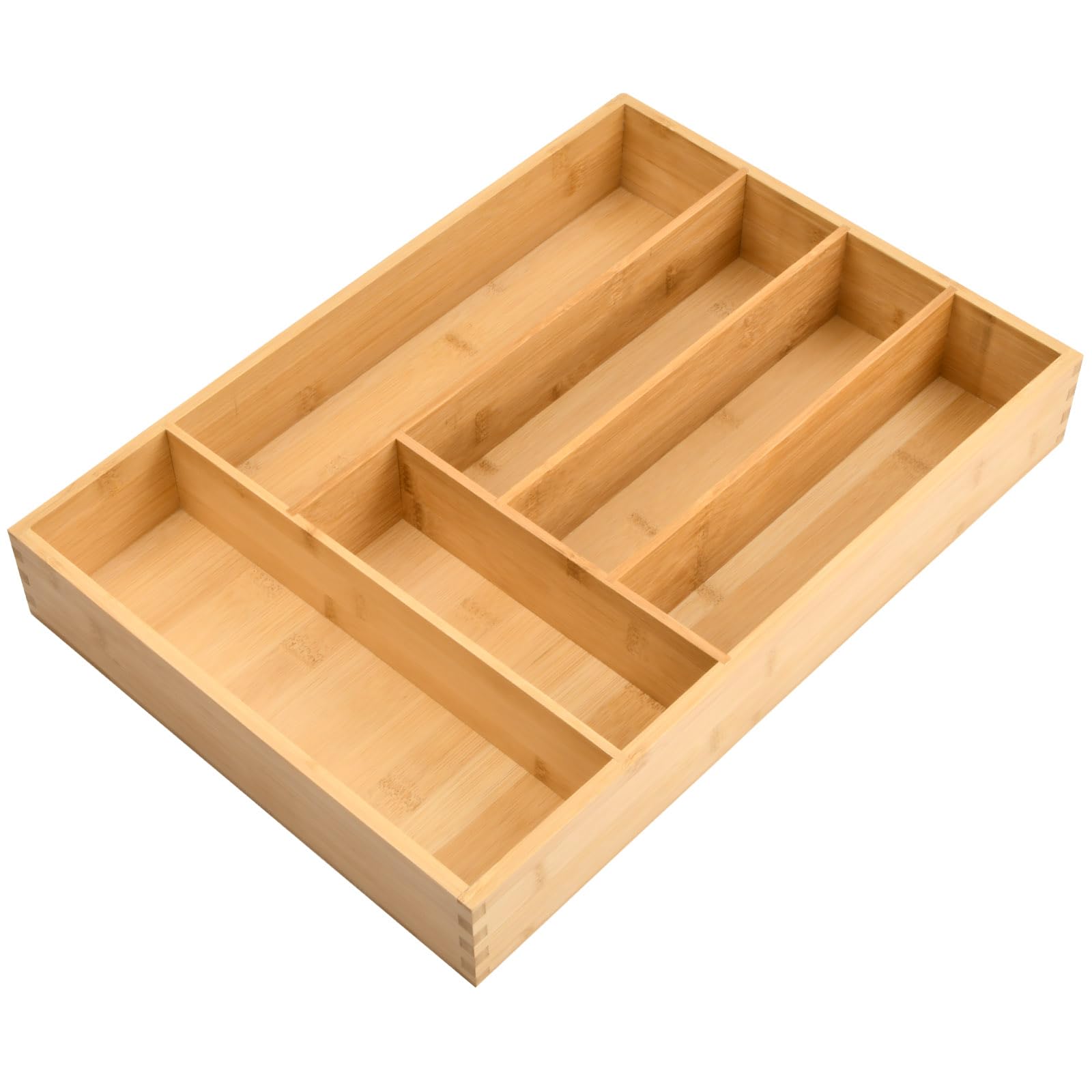 Wooden Bamboo Cutlery Tray 43x30x6 cm, Kitchen Drawer Insert Large 6 Compartments, Wood Utensil Holder Rack Organizer, Cooking Baking Utensils Storage Case, Flatware Drawer Dividers for Home Office