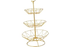 FccsiKoa Fruit Basket 3 Tier Metal Display Stand Vegetable Organizer Snack Bowl Desktop Storage Holder Solid Material Suitabl