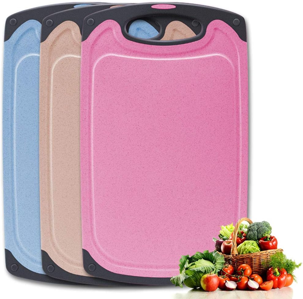 Premium Cutting Board Set Plastic, IAGORYUE Cutting Boards for Kitchen with Hand Holder, Thick Chopping Board with Non-Slip Feet & Juice Grooves, Dishwasher Safe, BPA-Free, Easy To Clean, 3 Pcs