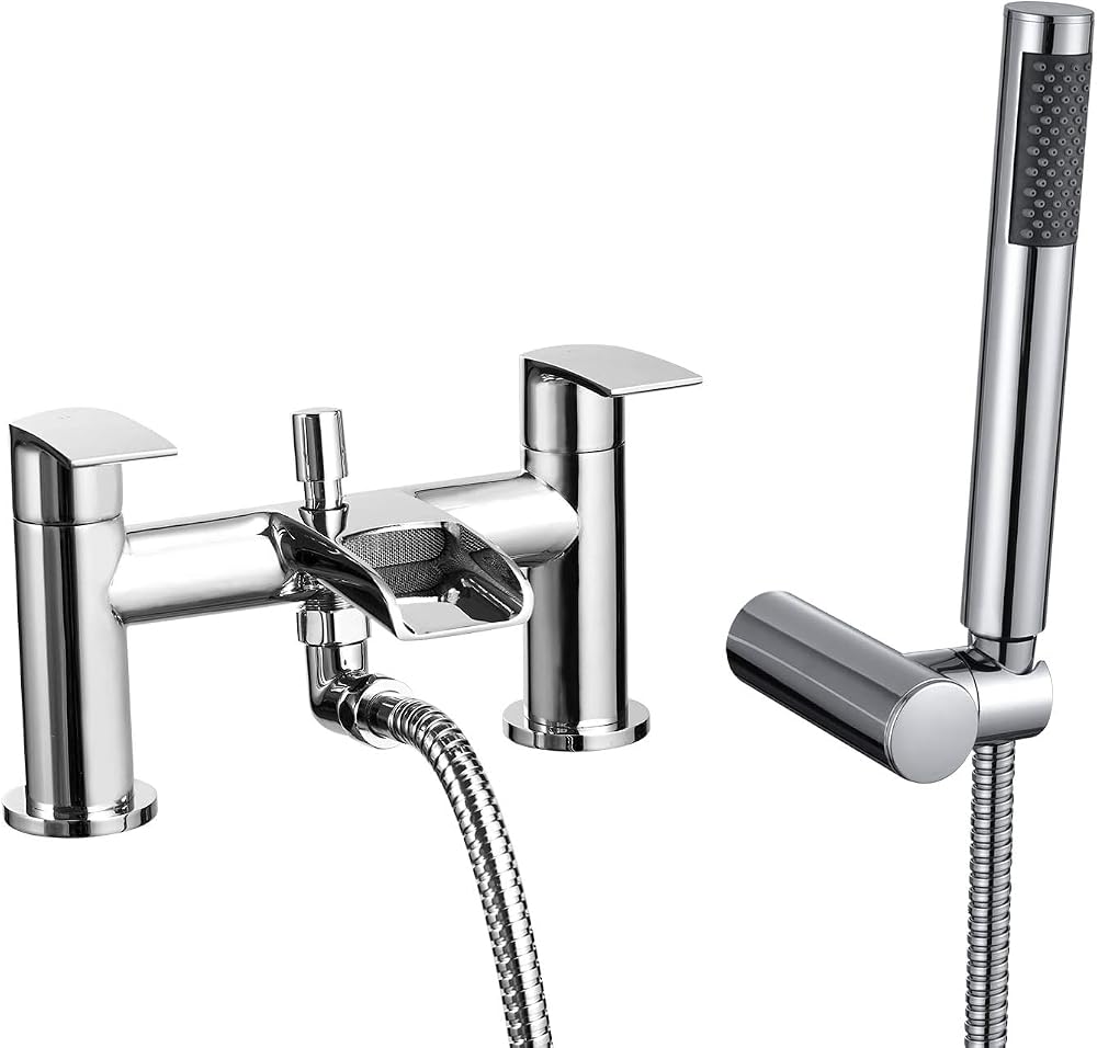 Hapilife Waterfall Bath Shower Mixer Tap Twin Lever 2 Hole Deck Mounted Chrome