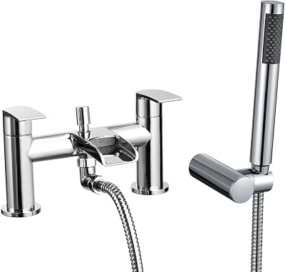 Hapilife Waterfall Bath Shower Mixer Tap Twin Lever 2 Hole Deck Mounted Chrome