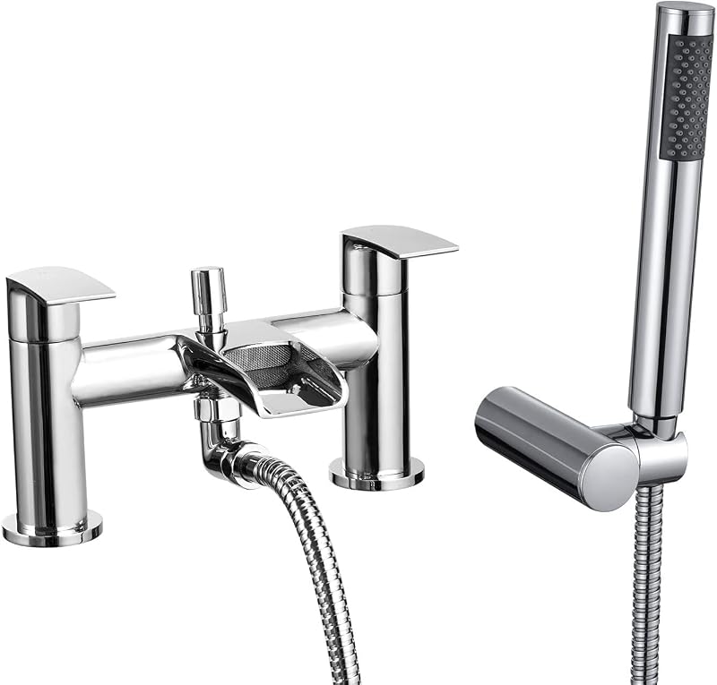 Hapilife Waterfall Bath Shower Mixer Tap Twin Lever 2 Hole Deck Mounted Chrome