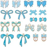 DICOSMETIC 54Pcs 9 Styles Bowknot Charms Bulk Alloy Enamel Bow Charms Light Sky Blue Bow Tie Charm Cute Bowtie Pendants Metal Bowknot Pendants for DIY Craft Earring Bracelet Necklace Jewelry Making