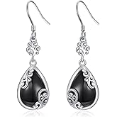 Filigree Teardrop Earrings 925 Sterling Silver Filigree Black Onyx Moonstone Turquoise Lapis Lazuli Dangle Earrings Boho Jewelry Gifts for Women