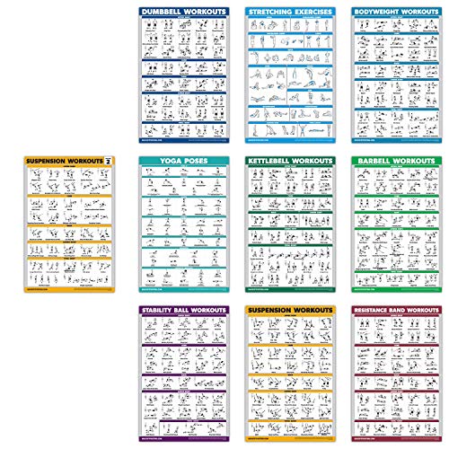 10 Pack - Exercise Workout Poster Set - Suspension Volume 1 & 2, Dumbbell, Kettlebell, Resistance Ba 10 Pack - Exercise Workout Poster Set - Suspension Volume 1 & 2, Dumbbell, Kettlebell, Resistance Ba