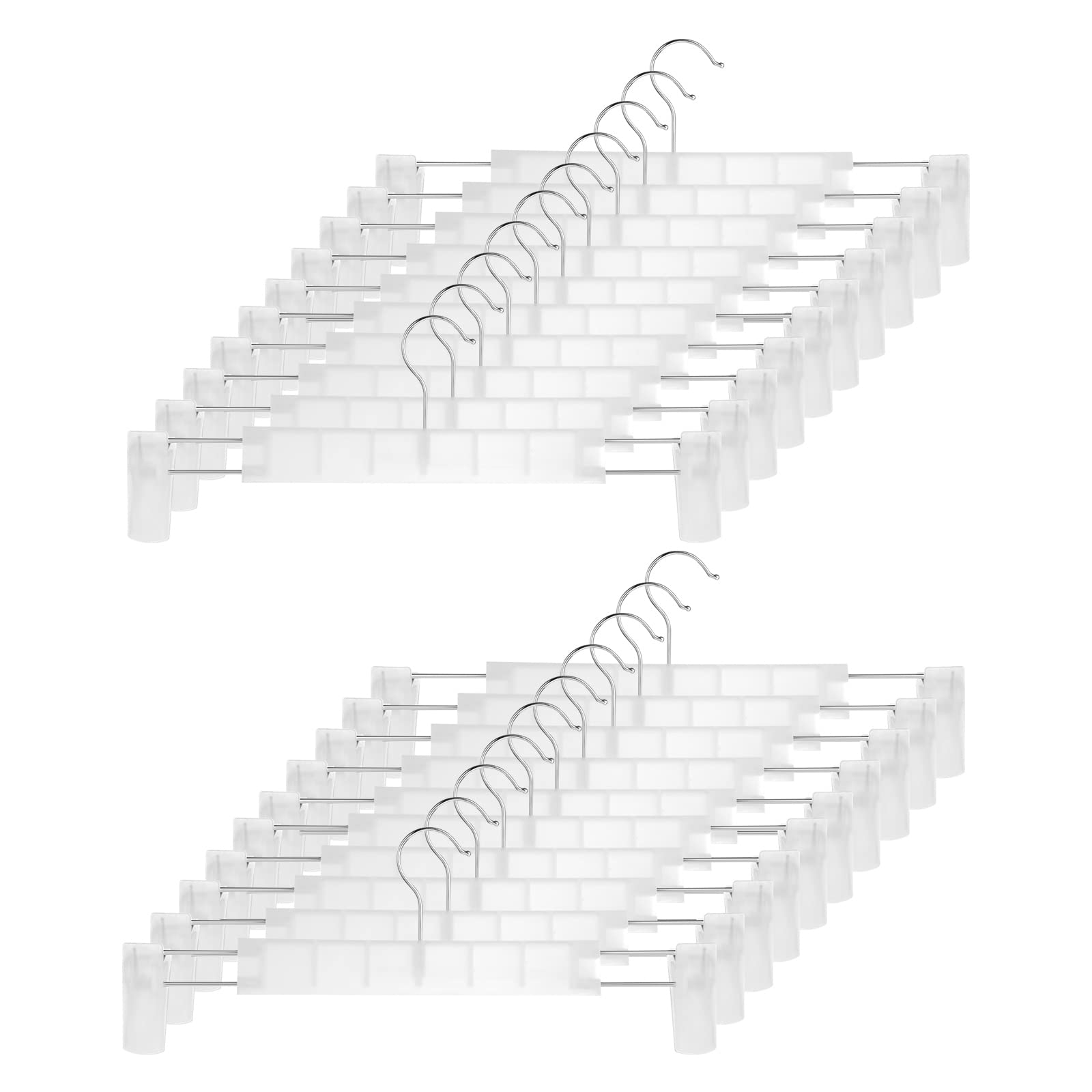 GUANJUNE Clothes Pants Hangers, Space-Saving Skirt Holders with 360 ° Swivel Hooks, Adjustable Clips, Trouser Hangers, Clothes Coat Garment Jeans Hangers (20 Pack, Transparent)