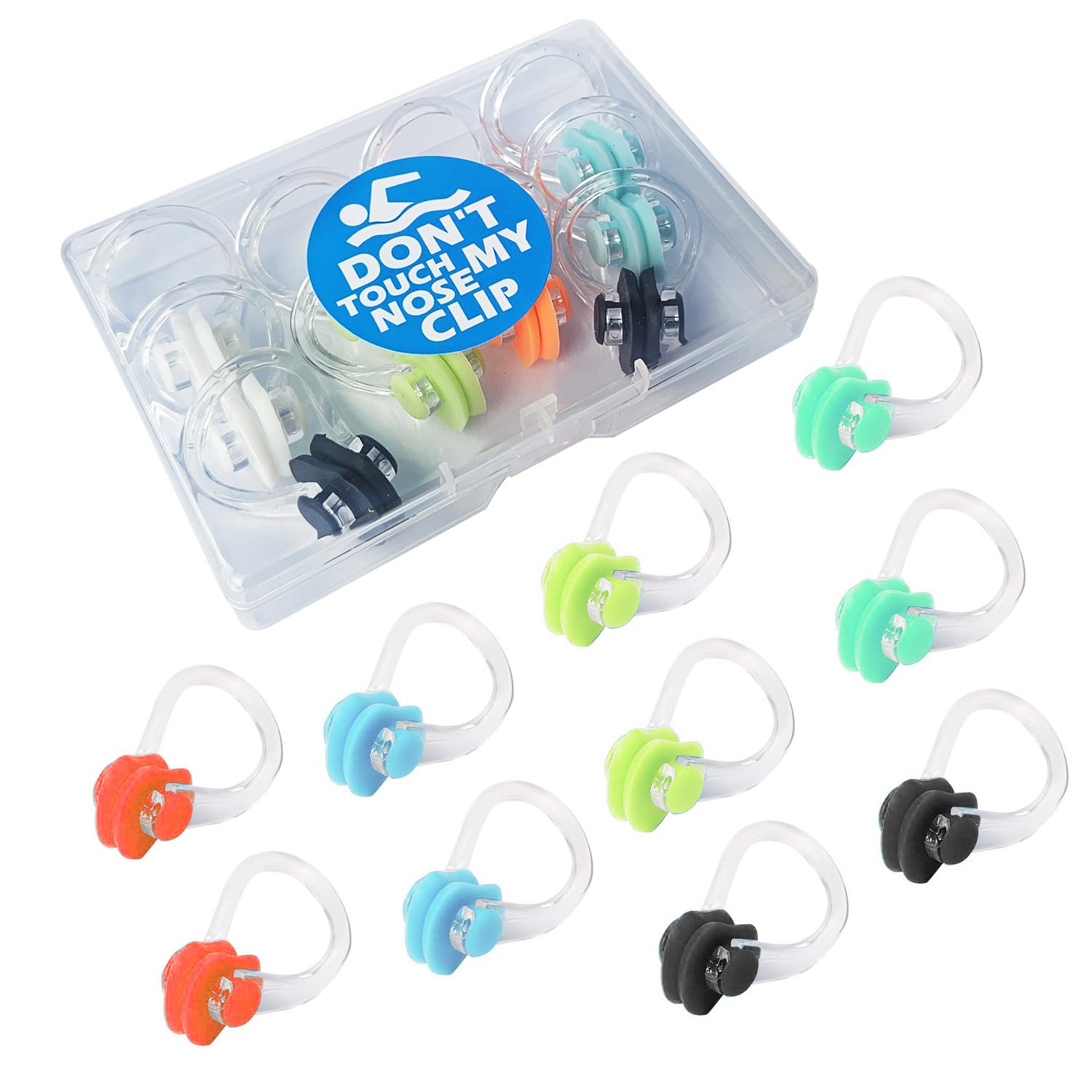 YUANQIAN Multi-Color Swimming Nose Clip for Kids (Age 7+) and Adults, Waterproof with Silica Gel, 10 pcs per Box
