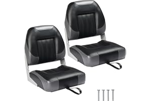 PEXMOR Boat Seats Low/High Back, Folding Boat Seat Included, Fold-Down Fishing Boat Seats Waterproof Captain Boat Seat w/Aluminum Hinges & Thick Soft Cushion, 2 Packs (Low Back-Grey & Black)
