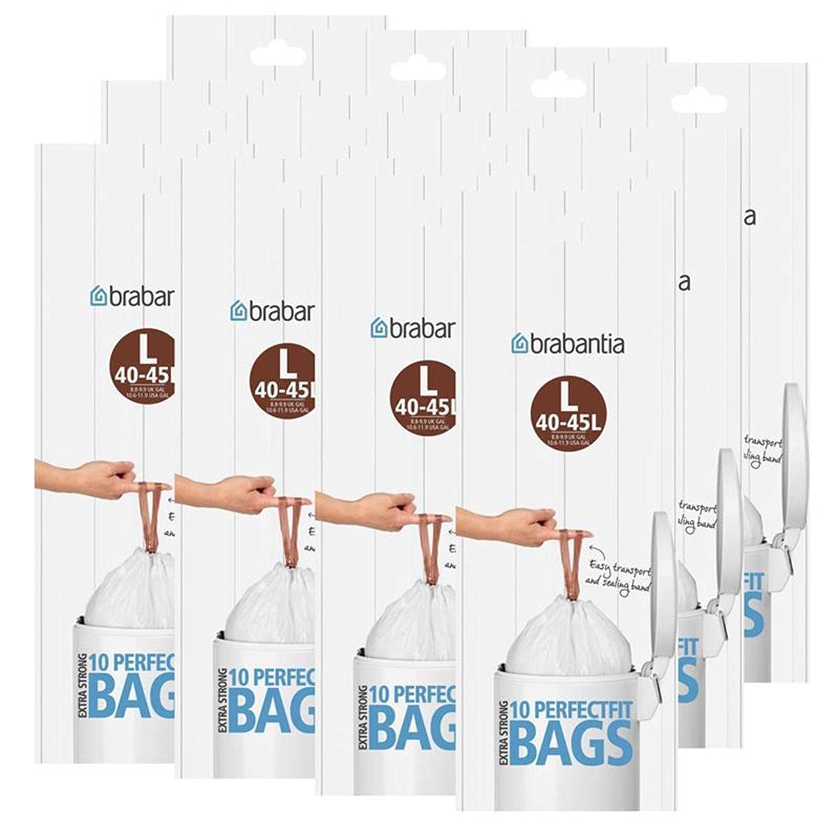 Brabantia 12 Rolls of 10 Type L 45 Litre Bin Liners (120 bags)