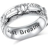 FLYOW Fidget Relieve Rings 925 Sterling Silver Just Breathe Lotus Anxiety Spinner Ring Worry Stress Relieving Boredom ADHD Autism Ring Platinum Plated Jewelry Birthday Christmas Gifts for Women
