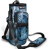 ARTSO Water Bottle Carrier Bag Sling Holder Pouch, 25oz 32oz 40oz 64oz Insulated Water Bottle Sleeve Case Cover with Adjustable Shoulder Hand Strap Pocket for Hiking Camping Travelling, Ocean Waves