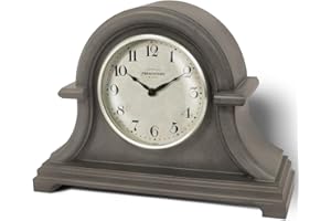 Presentime & Co. Vintage Farmhouse Mantel Clock Series, Napoleon Desk & Shelf Clock, 13 x 10 inch, Domed Lens, Quartz Movement, Grey Oak Finish (Home Decoration/Tabletop Decoration)