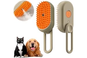 SEIVBLE Pet Steam Groomer Comb for Cats Dogs,Upgraded 3 in 1 Cat Steam Brush Pet Hair Steamy Brushes,Grooming Comb Tool for Pets Hair Removal with Steam for Massage Cleaning Shedding (Khaki)
