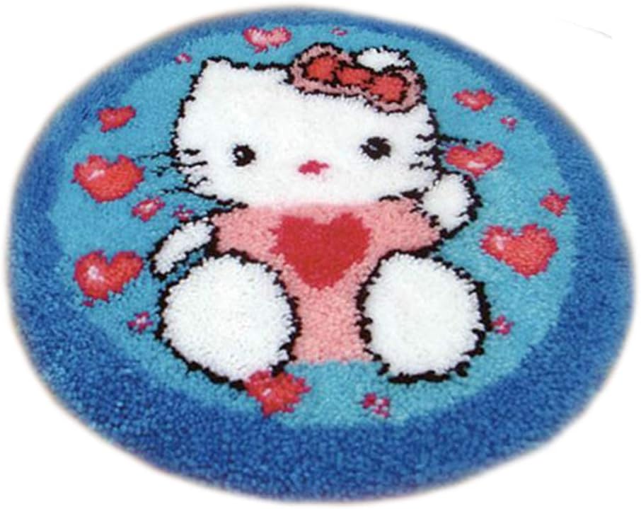 DIY Cushion Carpet Floor Mat Rug Latch Hook Kits Sofa Seat Cover Hand Craft Cartoon Round Crocheting Baby Kids Gift 19x19 Inch (Round-10)
