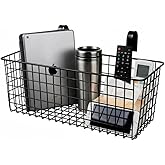Ymeibe Metal Hanging Bedside Basket for Bunk Beds & Collage Dorms - Cabinet Wire Organizer for Storage, Multi-Use Large Organizing Caddy for Bedroom, Office (Black/Large)