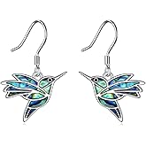JERWLI Hummingbird Earrings 925 Sterling Silver Abalone Shell Hummingbird Jewelry Bird Dangle Earrings for Women