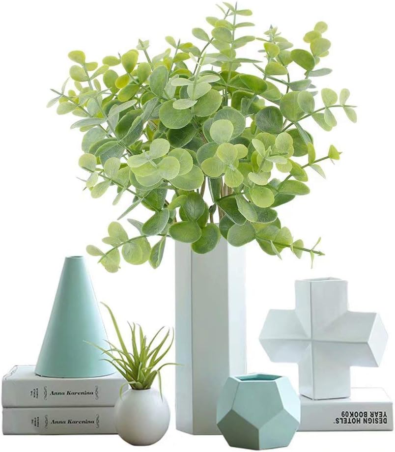 Maryya 6Packs/Bunch Artificial Silver Dollar Eucalyptus Bushes Artificial Plant Greenery Stems for Farmhouse,Home,Garden,Office,Patio,Wedding and Indoor Outdoor Decoration -14.5"x 8.6"