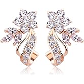 BISAER Rose Gold Plated Star Stud Earrings for Women, Trendy Unique Sparkly Multicolor CZ Flower Earrings Fashion Jewelry Gift for Ladies