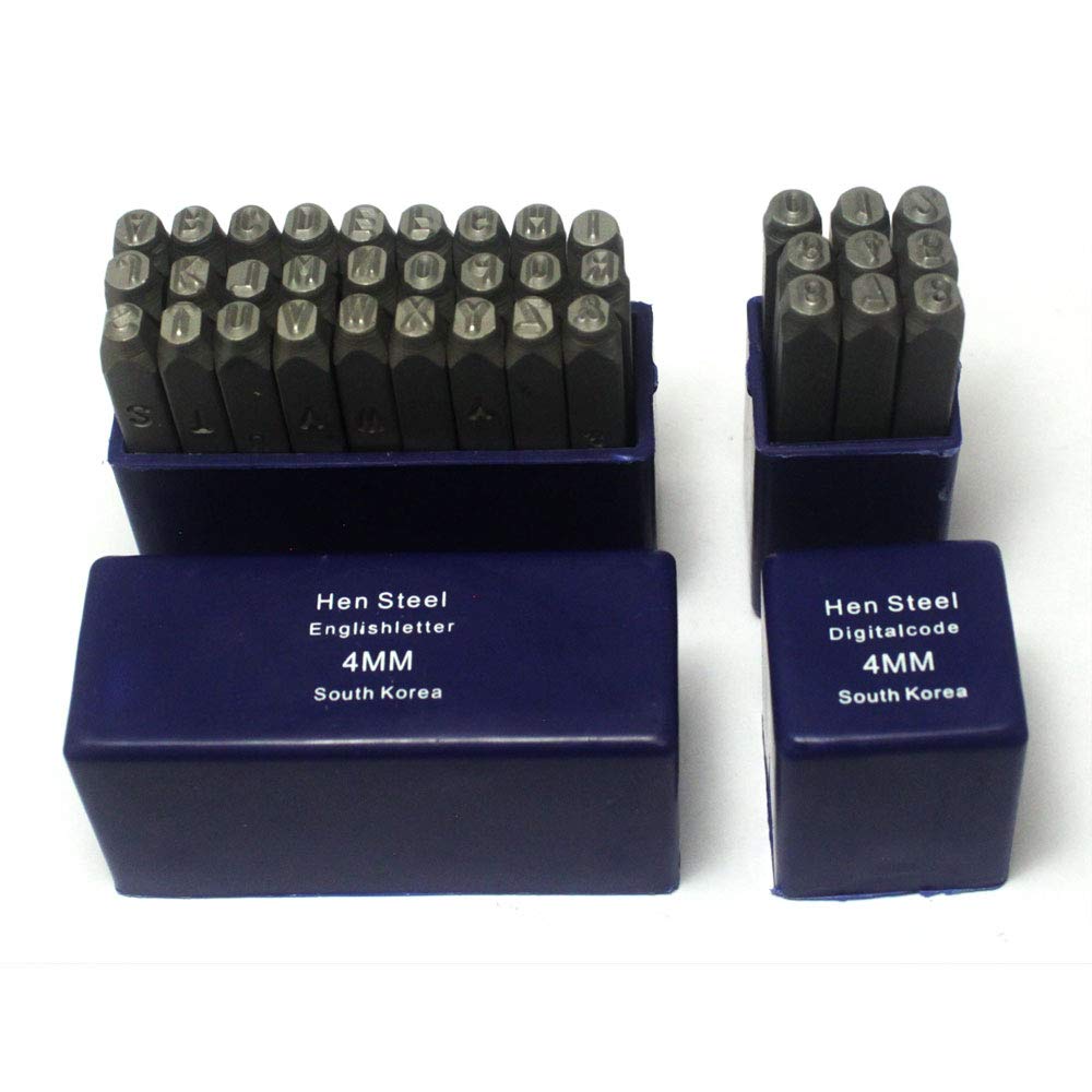 Oudtinz Number and Letter Stamp Set (36 Piece Punch Set/A-Z & 0-9) Industrial Grade Hardened Carbon Steel Metal - 5/32" (4mm) Characters - Perfect for Imprinting Metal, Wood, Plastic, Leather, More!