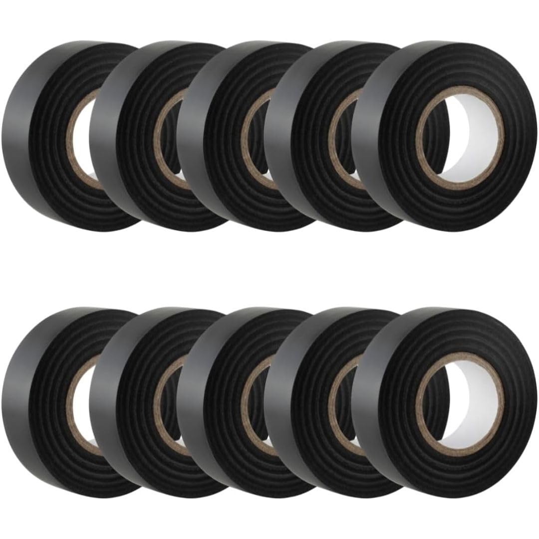 GTSE Black Electrical Tape, 19mm x 20m, 10 Rolls of Strong Self-Adhesive PVC Insulation Tape for Insulating, Repairing and Protecting Electrical Wires