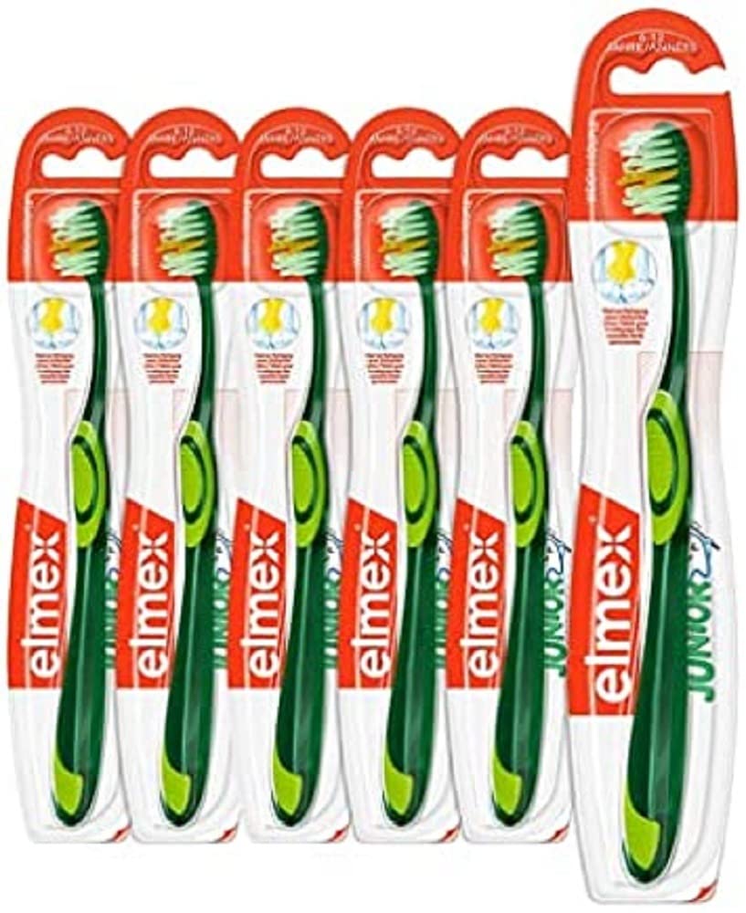 Elmex junior toothbrush 6 - 12 years, Pack of 6 toothbrushes, Assorted colors