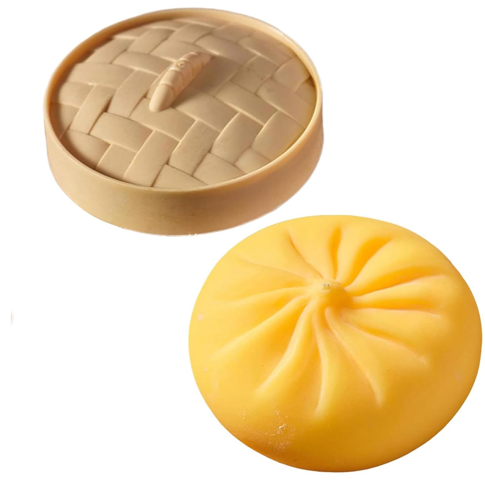 Giant Dumpling Squishy Toy, Yellow Squishy Dumpling Toy, Bao Bun with Steamer Box, Stress Relief Fidget Toy, Sensory Squishy Toy for Anxiety Relief
