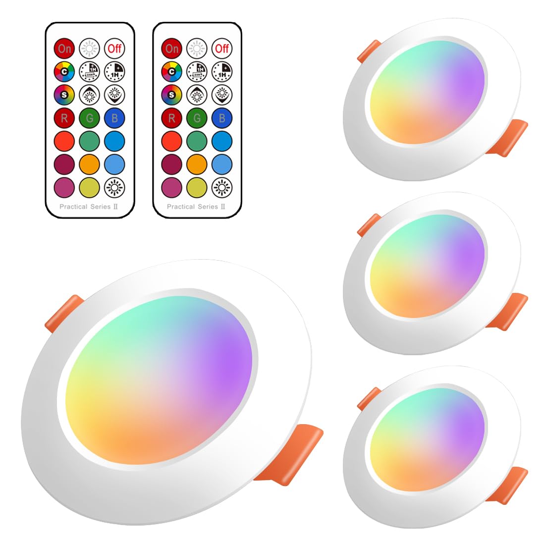 Jayool LED Recessed Ceiling Lights, 8W Colour Changing Downlights, Φ70-85mm Hole, Round Spotlights with Remote Control 12 RGB Colours with Timing, Warm White (2700K) 4 Pack