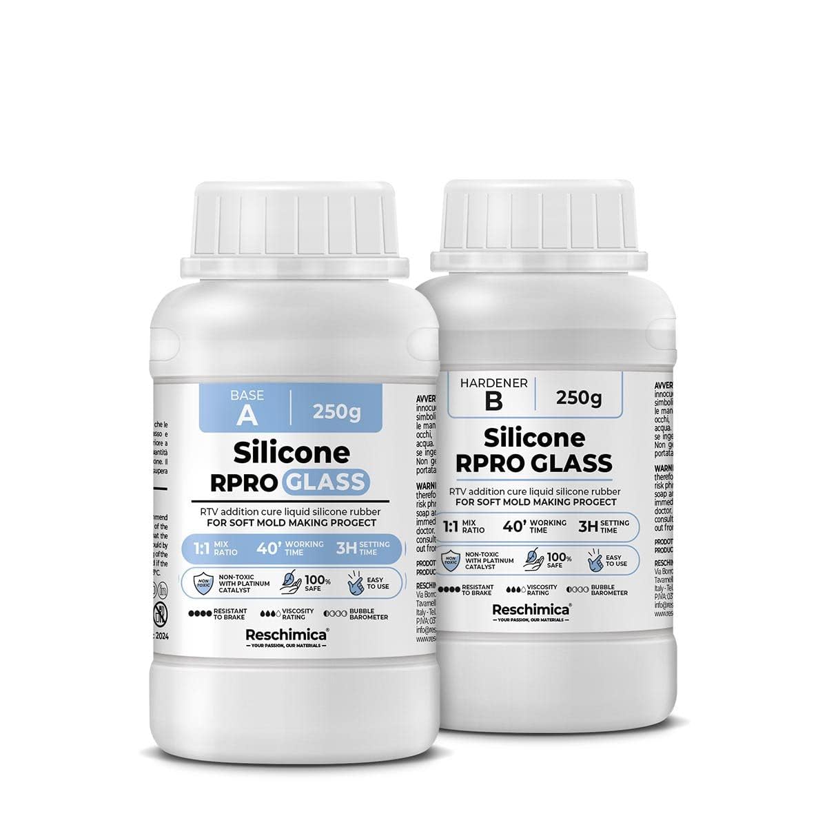 Translucent silicone rubber 1:1 R PRO GLASS, Silicone for DIY moulds, non-toxic and odourless, Ideal for resin, wax, plaster and concrete molds (500 gr)