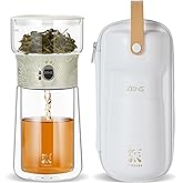 ZENS Cool Glass Teapot with Infuser, Smart One Touch Tea Maker for Loose Tea Diffusers with Insulated Mug and Portable Tea Kits, Enchanted Teapot Alternatives for Tea Lover Gifts
