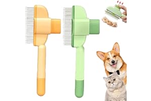 Rattmety Pet Flea Comb for Cats & Dogs, 2PCS Pet Hair Removal Comb, Lice Comb Tick Remover w/Release Button, Stainless Steel 