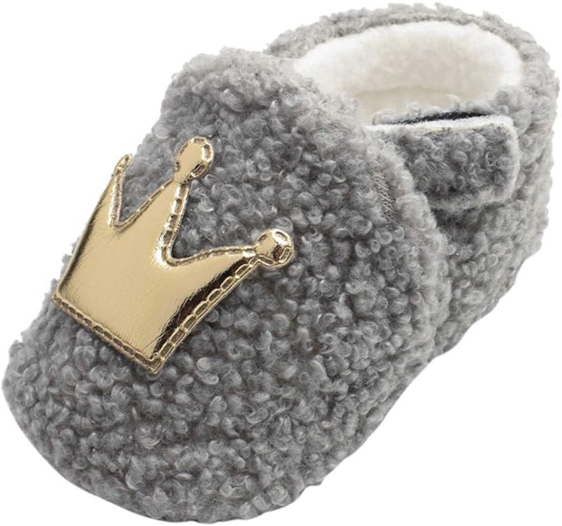 Shybuy Baby Boy Shoes, Toddler Infant Kids Crown Furry Baby Cotton Shoes Walking Shoes Baby Shoes Cotton Boots