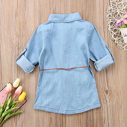 BiggerStore-Fashion-Kids-Toddler-Baby-Girl-HalfLong-Sleeve-Denim-Tunic-Jean-Shirt-Dress-with-Belt-for-Girl-1-5T