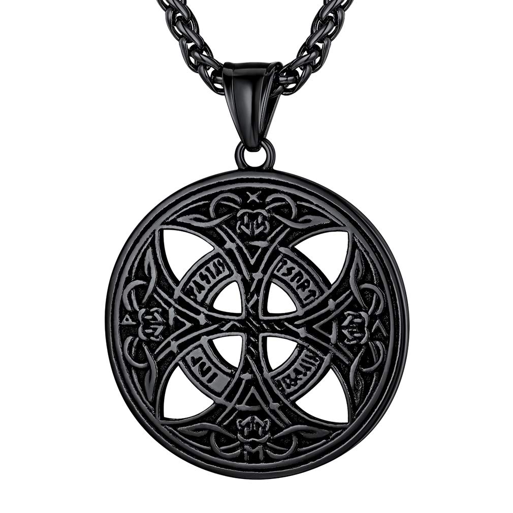 FaithHeart Celtics Necklace Black Irish Knot Pendant for Boys Stainless Steel Celtic Cross Jewelry Charm for Luck Spritiual Gift for Dad Brothers
