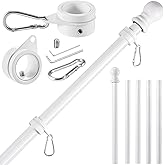 BONWIN White Flag Pole Kit for Outside House, 6 FT Thickened Stainless Steel Wall Mount Flag Pole for 3x5'/ 4x6' American Flag, 1" Anti-Wrap Spinning Flagpole Rings Hardware Kits for Porch Yard
