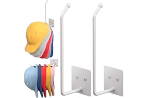 DURMMUR 2 Pack Hat Racks for Baseball Caps Wall, Extended 8.07" Hat Organizer for Baseball Caps, Hat Storage for Baseball Caps, Hat Hooks Hat Hanger Strong Adhesive/Wall Drilled for Door, Closet(White)