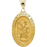 Cross+Crown Premium 14K Yellow Gold Saint Christopher Pendant, Durable Double-Bonded 14K Pendant for Necklace, Women & Mens Gold St Christopher Medal for Necklace with Premium Jewelry Box, Handcrafted Religious Jewelry in the USA
