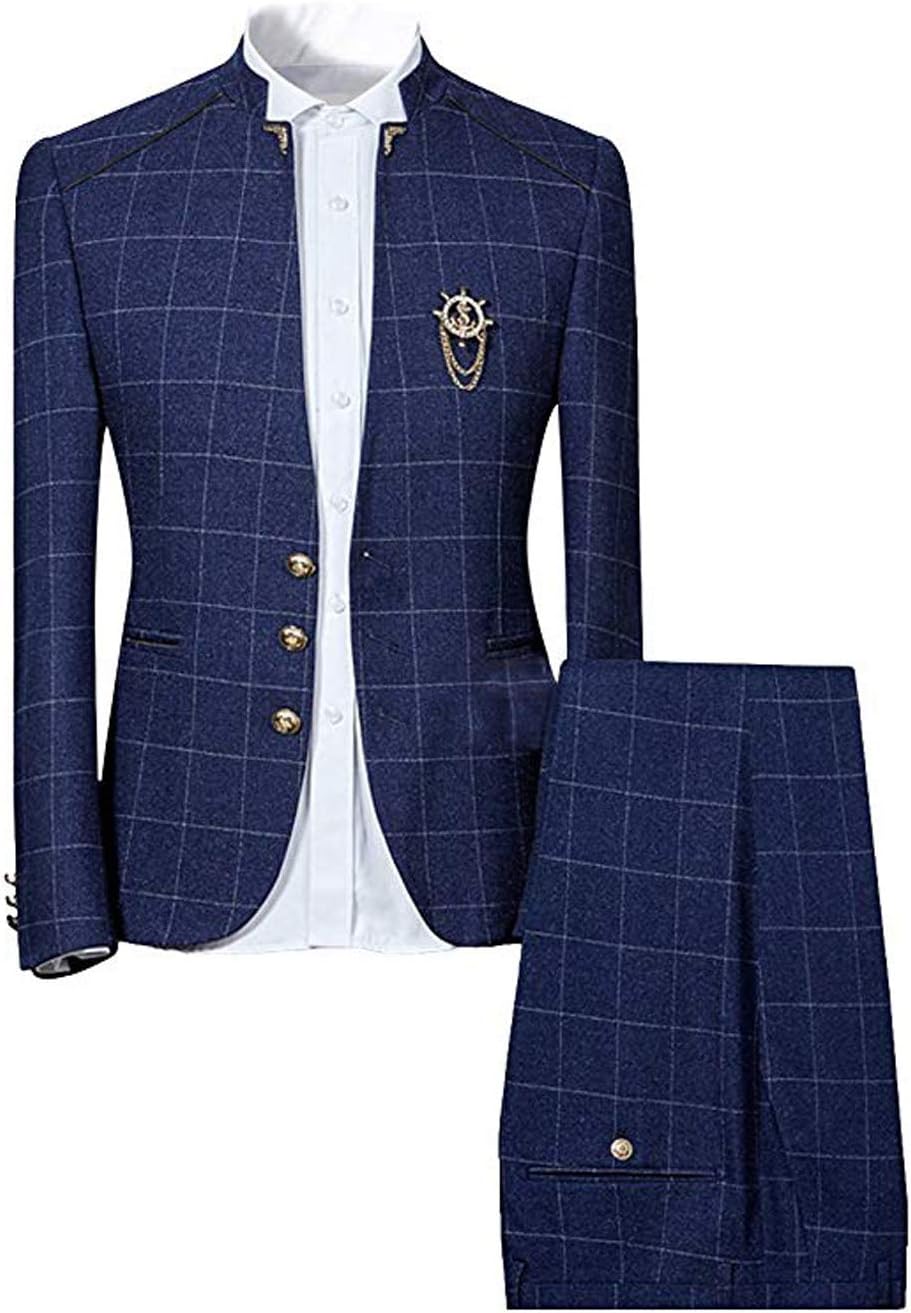 Mens Suits 2 Piece Tweed Suit Slim Fit Checked Vintage Blazer Jacket Formal Business Suit Trousers