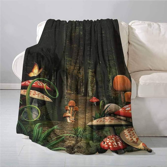 Homrkey Mushroom Decor Soft Throw Blanket Mushrooms in The Deep Dark