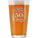 Bevvee Cheers to 50 Years - Pint Glass for Beer - Gifts for Women & Men - 50th Anniversary Party Decor - 16 Oz Glasses